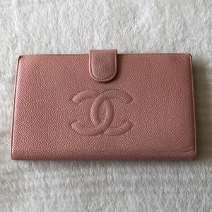 Chanel Pink Caviar Timeless Snap Bifold Long Wallet
